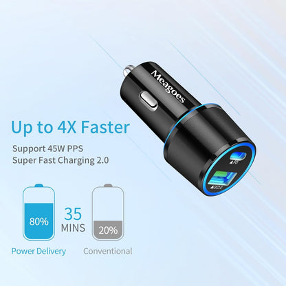 67.5W Car Charger USB C Super Fast Charging, 45W USBC & QC3.0 Port Plug for iPhone 17 Pro Max/Air/16/15/iPad, Samsung S26/S25 Android Cell Phone, Dual 12V Cigarette Lighter Adapter+ 3.3ft Type C Cable