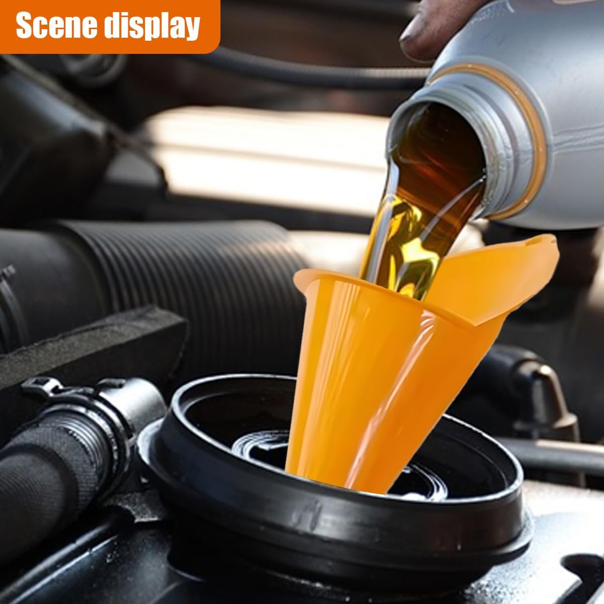 Long Neck Oil Funnel, Plastic Spill Saver Funnels, Multi-Function Funnel for All Automotive Oils, Water, Diesel Fuel, Lubricants, Engine Oils, Kerosene and Other Liquids (BL&2PCS)