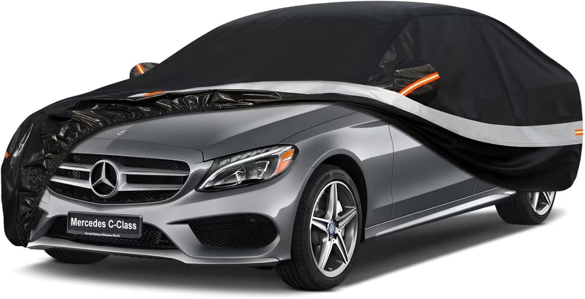 10 Layers Car Cover Custom Fit for Mercedes Benz C Class C250 C300 C43 C63 (1993-2026), Waterproof All Weather for Automobiles, Outdoor Full Cover Sun Dust Rain Protection with Cotton. Black - Colors B