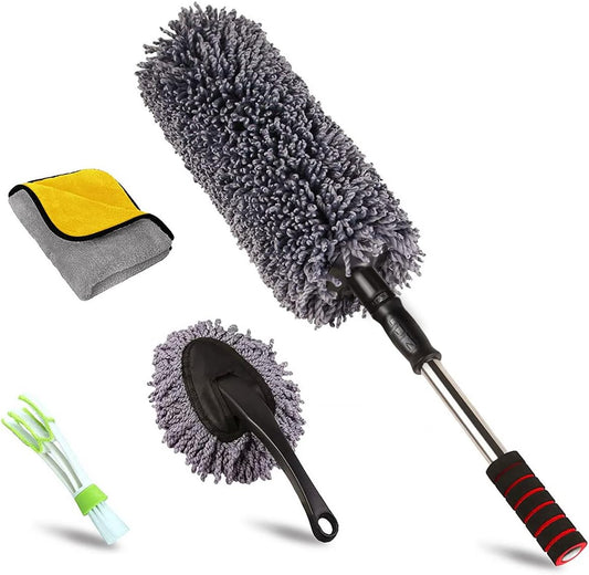 upra Ultimate Car Duster Kit，Best Microfiber Multipurpose Duster,Interior &Exterior Cleaning Tools,Dashboard Detailing Brush,Scratch Lint Free,Pollen Removing,extendable Handle,Tuck,SUV,RV,Set of 4