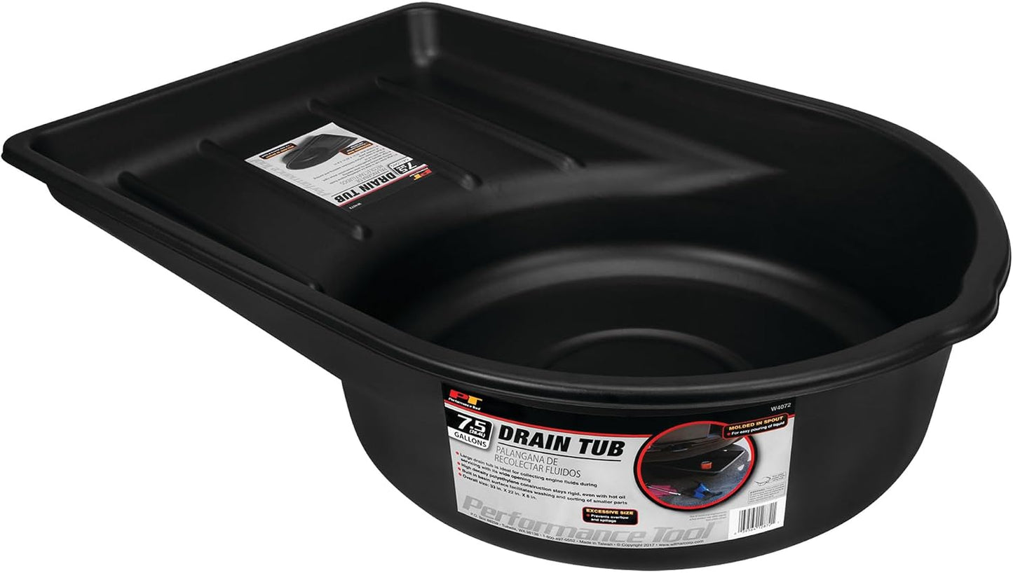 Performance Tool W4080 16-Qt. Clear View Oil Drain Container - Carrying Handle, Automotive Catch Pan, Fluid Transport Jug, Oil Change, Radiator Flush, Automotive Repair - White