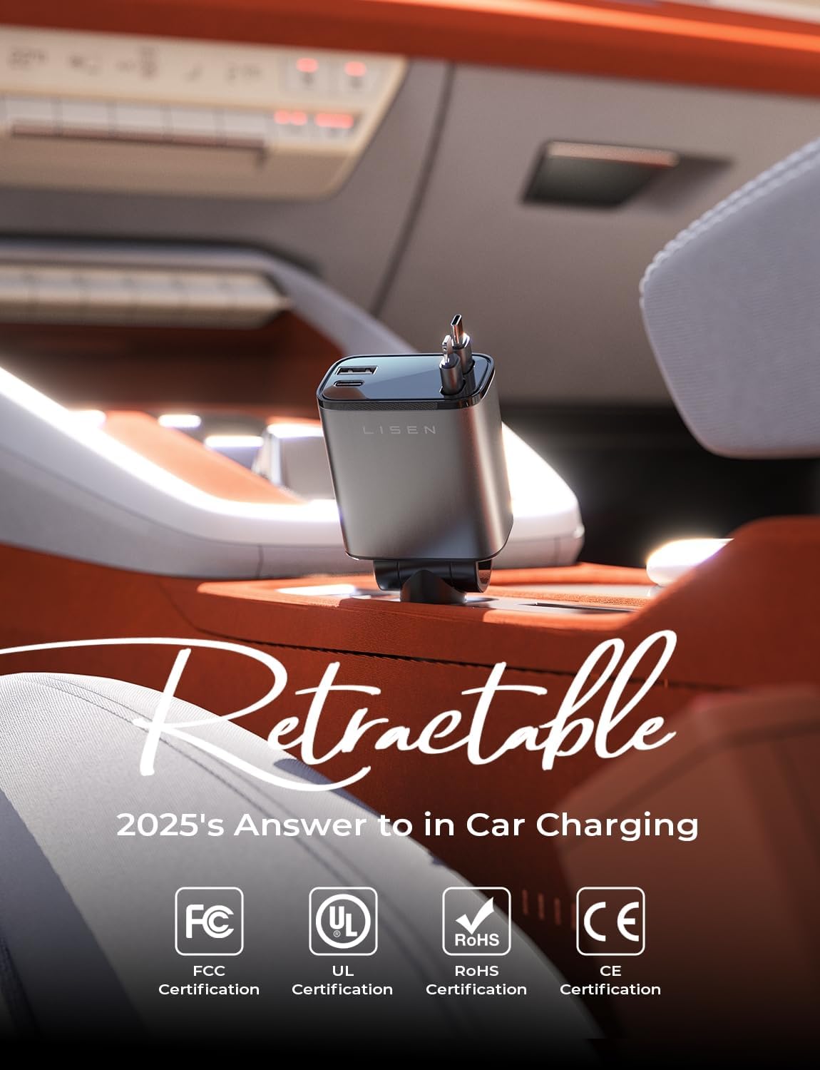 LISEN Retractable Car Charger, 84W Car Charger USB C Fast Charger, Cigarette Lighter USB Charger Adapter, Car Accessories Birthday Gifts for Men Women Dad Mom Husband, for iPhone 17 16 15 14 13 12 11