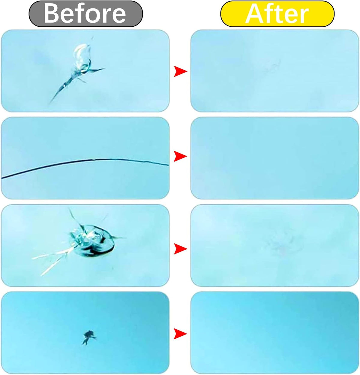 Windshield Repair Kit, 4 Pack Windshield Crack Repair Kit, Upgraded Windshield Chip Repair Kit with Pressure Syringes, Car Window Crack Repair Kit Quick Fix for Bulls-Eye & Star-Shaped Chips, Cracks