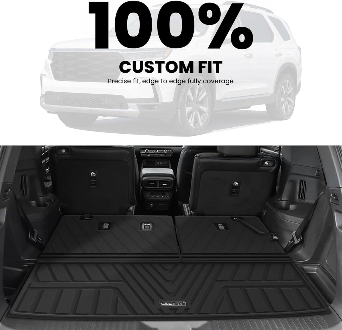 LASFIT Floor Mats and Cargo Liner for Honda CR-V 2026 2025 2024 2023 (Gasoline & Hybrid & e:FCEV), All Weather TPE Car Trunk Mat (Upper Position), 1st & 2nd Row & Trunk Liner Full Set Black