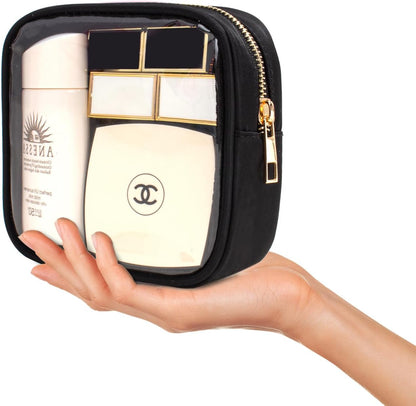 Small Clear Makeup Bag for Purse Small Cosmetic Bag Travel Size Toiletry Bags Cute Travel Makeup Bag,Coin Purse,Car Asscessories Organizer Storage Travel Essentials for Women Girls(Clear-Beige)