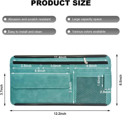 Car Sun Visor Organizer, Leather Sun Visor Pocket Organizer Case with Multi-Pocket Net Zipper, Suede Note Holder Car Visor Storage Pouch for Card Pen Sunglasses Document (Gray)