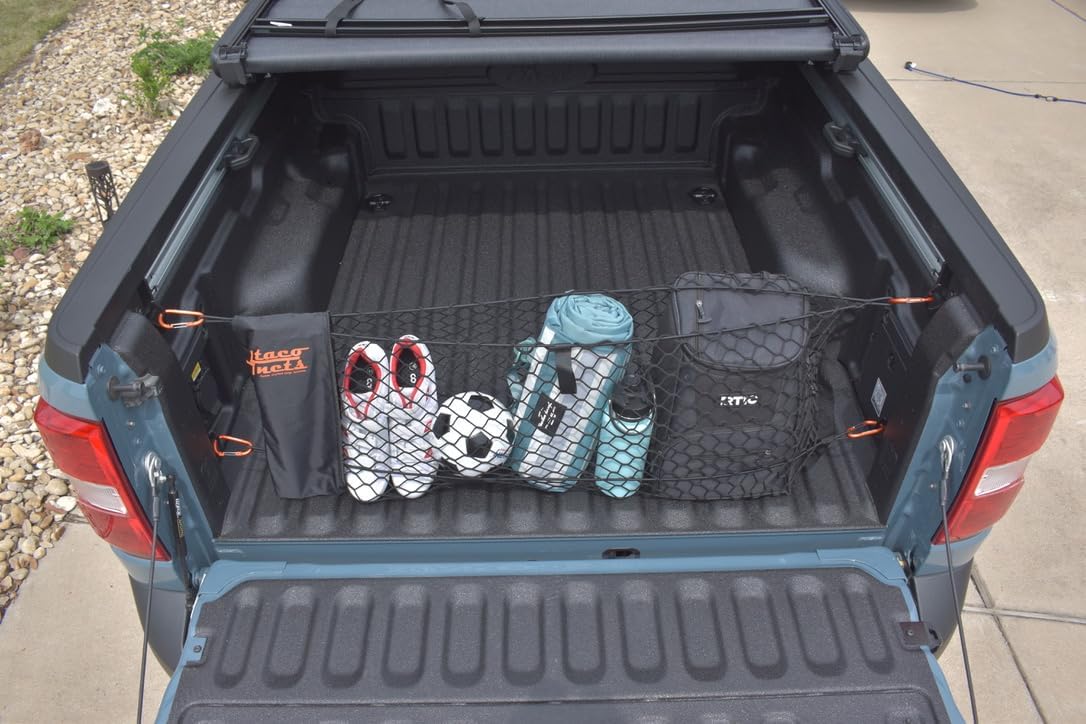 TacoNets Envelope Cargo Net for GMC Sierra & Chevy Silverado - Fits 2013-Current - Upgraded 5mm Bungee - Integrated Storage Bag - Heavy Duty Carabiners - Designed in USA