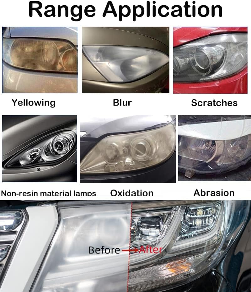 Headlight Restoration Car Headlight Lens Scratch Repair Polish Tool with 100 ml Restoration Liquid,Auto Headlight Vapor Renovation Kit with UV Block Coat to Remove Yellowing/Scratch/Haze/Oxidation
