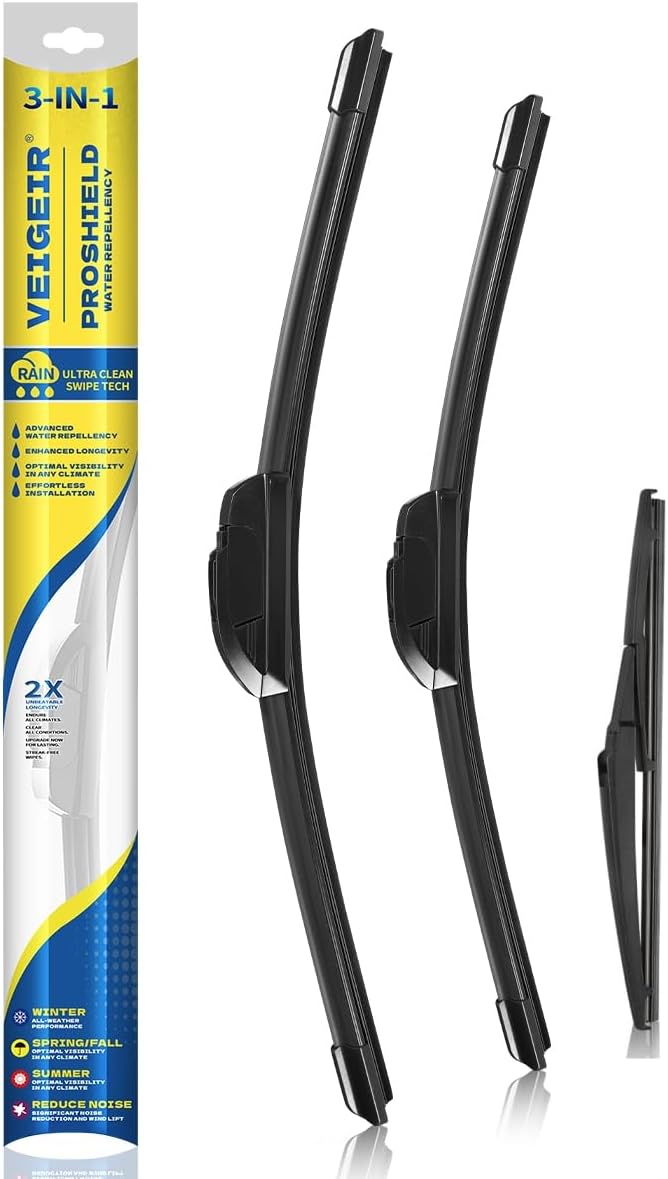 3 Pack Windshield Wiper Blades Compatible with Mazda CX-5 2017-2025 and CX-9 2016-2023, Front and Rear, 24" 18" 14" - Colors A