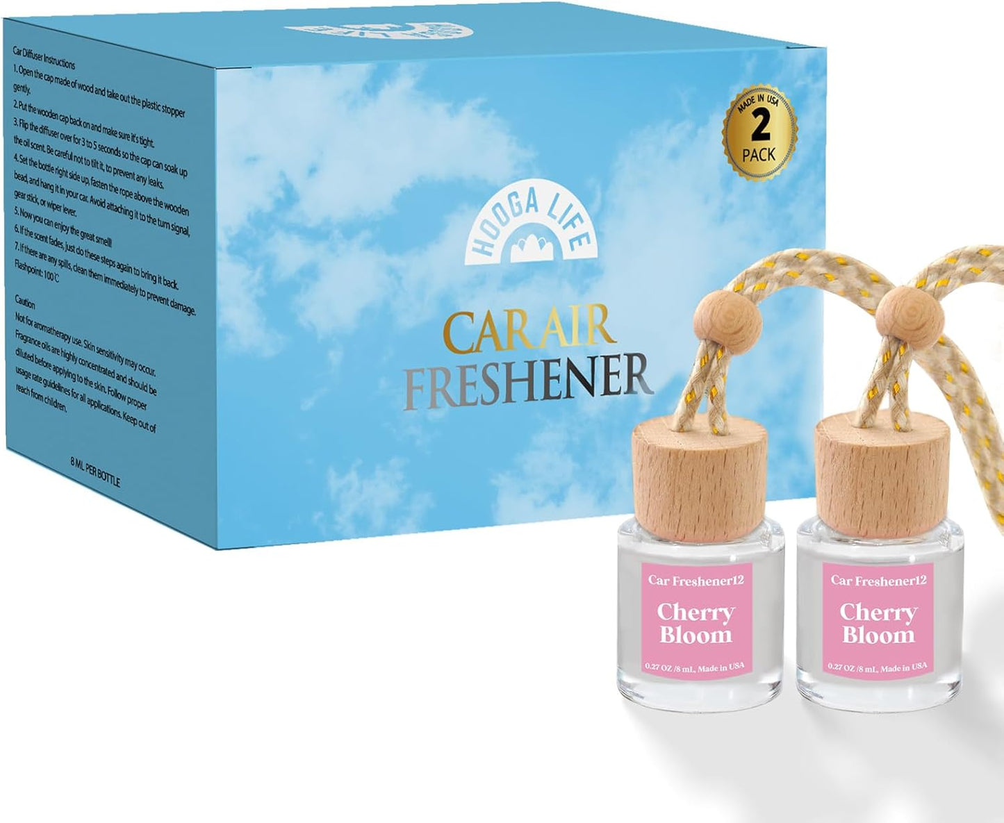 HoogaLife Car Air Freshener Diffuser 2 Pack Hanging Air Freshener Diffuser - Vanilla Cream Fragrance Oil Air D iffuser for Car, 45+ days Long Lasting Fragrance Made in USA C ar Air Fresheners (V54)