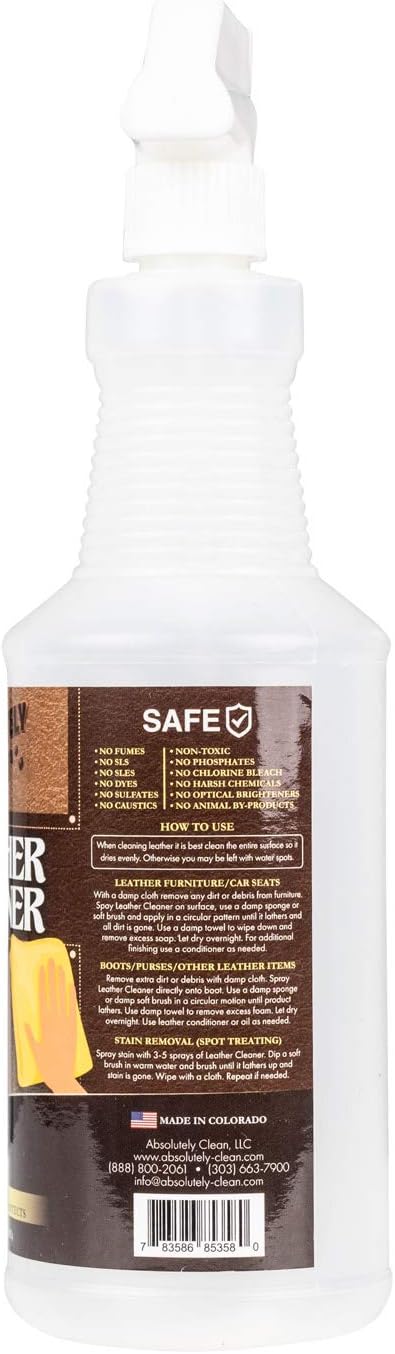 Amazing Leather Cleaner/Conditioner/Deodorizer | Powerful, Natural Enzyme Cleaner | USA Made | Great for Leather & Vinyl, Furniture, Boots, Purses, Clothing & More Removes Stains Spray & Wipe (16oz)