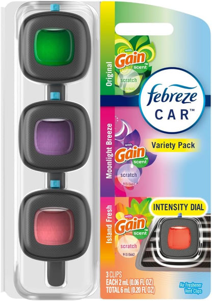 Febreze Car Air Freshener, Odor-Fighting Automotive Vent Clip, Gain Original Scent, 3 Count