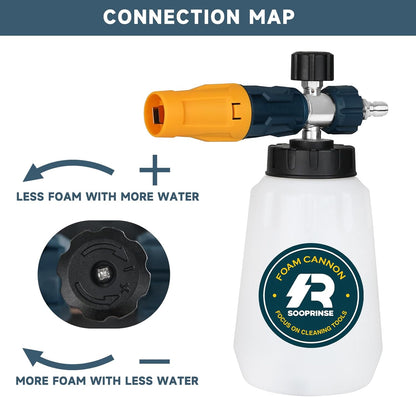 Sooprinse Short Pressure Washer Gun With Foam Cannon, High Pressure Snow Foam Lance, 1/4 Inch Quick Connector, Power Washer Blaster, Car Wash Mitt, 3000 PSI, 1 Liter