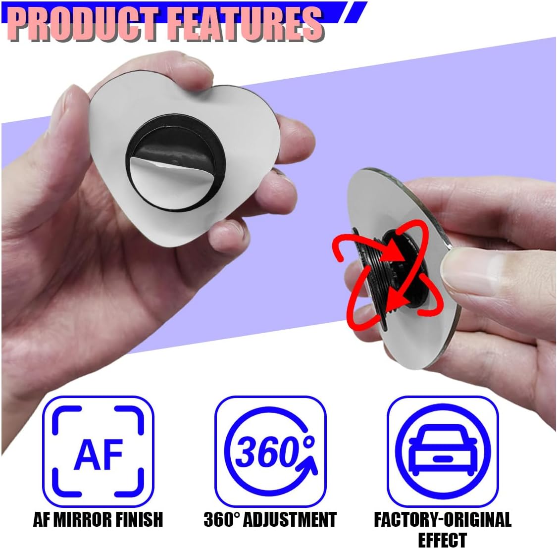 2PCS Heart Shaped Car Blind Spot Mirrors, HD Glass Wide Angle Side Mirrors for Enhanced Safety, Adjustable Frameless Rear View Mirror, Universal Car Exterior Accessories(Heart)