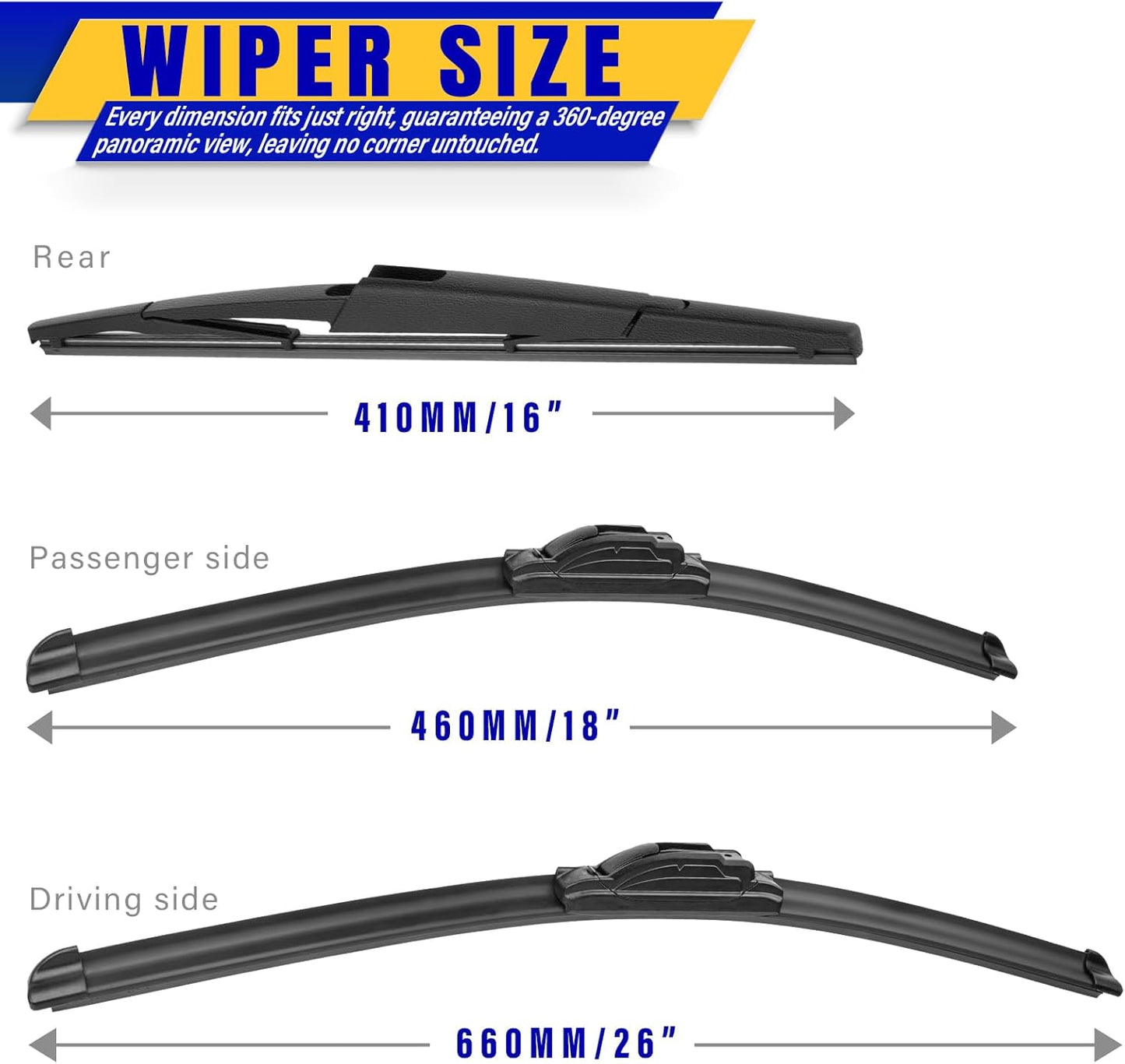 3 wipers Replacement for 2017-2021 2022 Honda CRV CR-V, Windshield Wiper Blades Original Equipment Replacement - 26"/17"/12" (Set of 3) U/J HOOK - Colors A