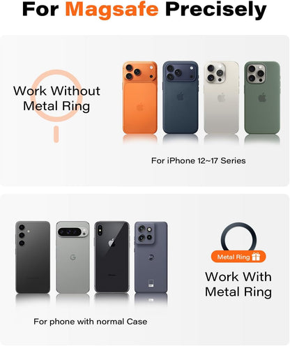 APPS2Car Magnetic Phone Mount for Car, Dashboard & Windshield Suction Cup Holder with Telescopic Arm, Requires Metal Plate for Proper Use, Fit for Android Smartphones(NOT for MagSafe)