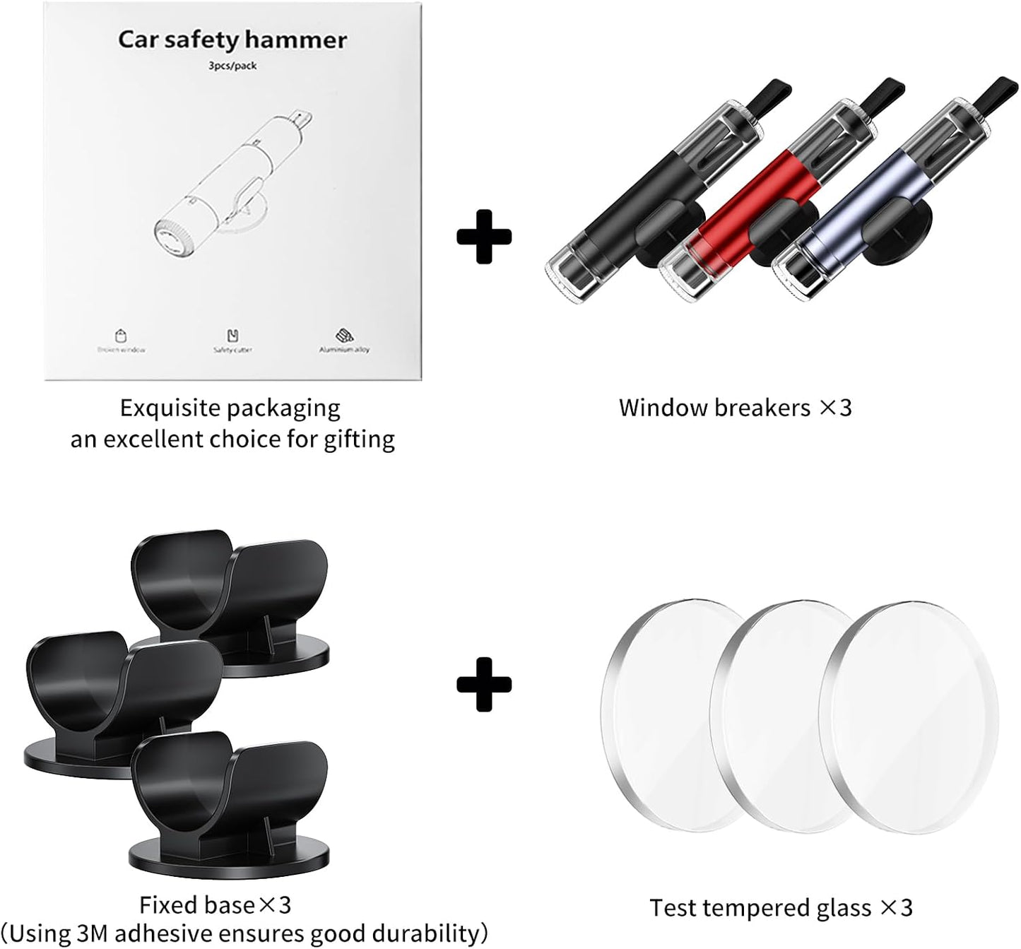 3-Pack Car Safety Hammer Seatbelt Cutter, 2026 Upgraded Transparent Lid Window Breaker Seatbelt Cutter Underwater, 2 in 1 Emergency Keychains car Window Breaker Tool, New Car Accessories