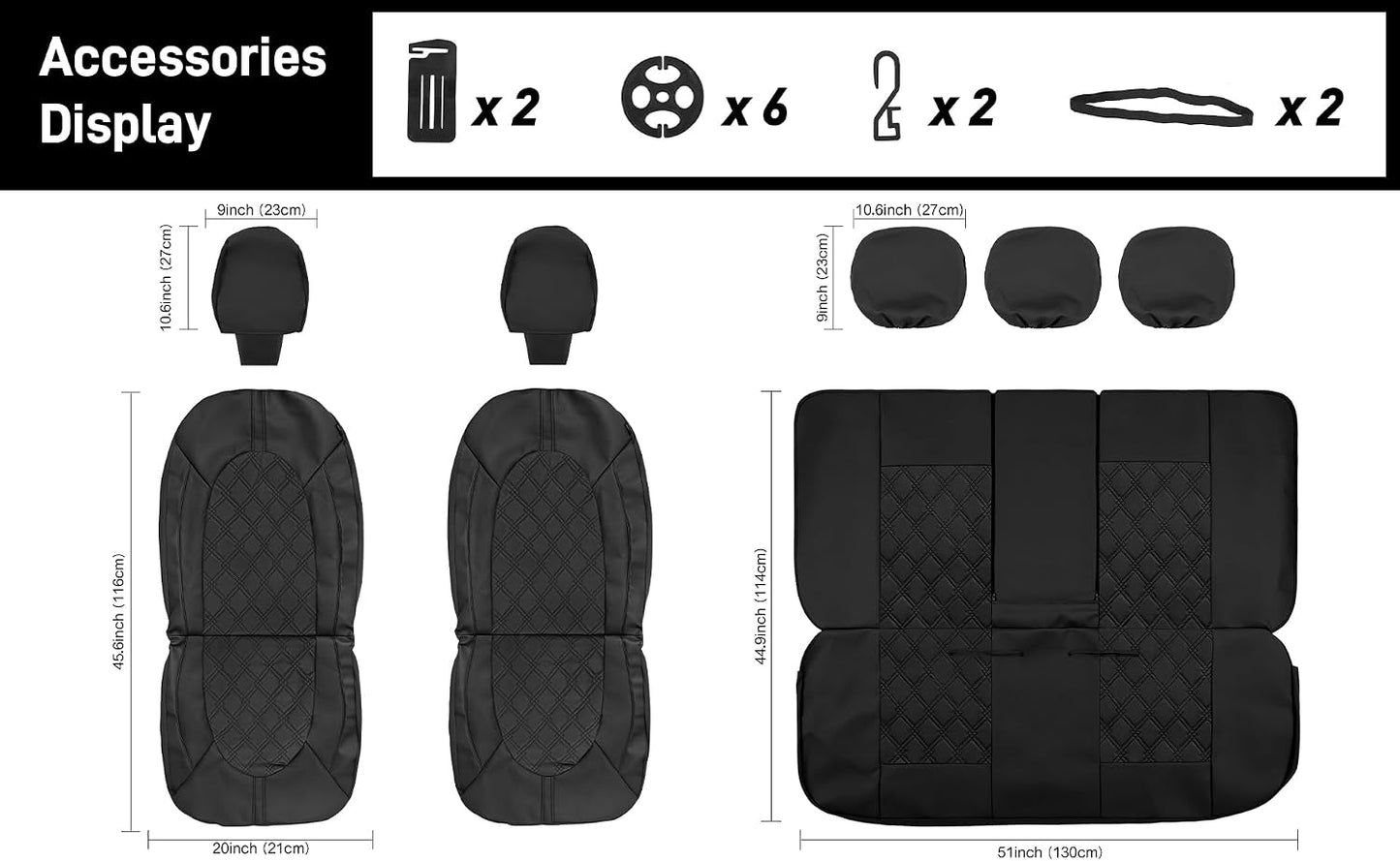 CAROMOP Luxury PU Leather Car Seat Covers Full Set-Waterproof Seat Protectors with Split Bench Seat Covers for Cars-Universal Cars Interior Covers for Sedans, SUVs, Pick-up Trucks(Gray/Gray Line)