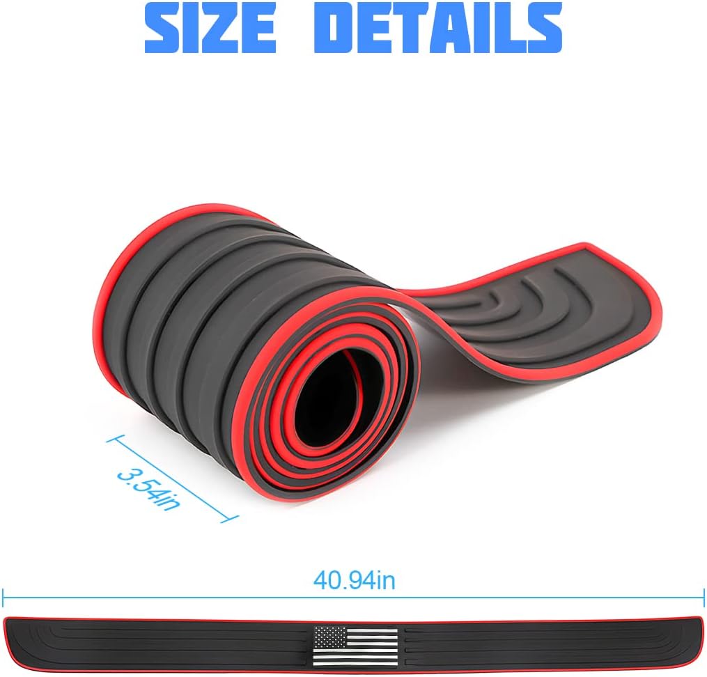 Car Rear Bumper Protector Guard, Anti-Scratch Abrasion Rubber Trunk Door Entry Sill Guard, Non-Slip Vehicle Trim Cover Protection Strip, Car Accessories for Most Cars and SUV (Black/Red/35.4" x2.7)