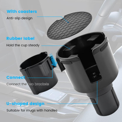 1 Pack Car Cup Holder Expander 2 in 1 Adapter with Expandable Base, Car-Seat Headrest Hook 4 Pack Hanger Storage Organizer fit Universal Vehicle Car Mugs in 2.2"-4.6" (10-46oz)