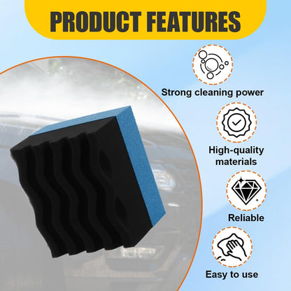 Car Tire Dressing Applicator Pad, Soft Sponge Tire Shine Applicator, Reusable Washable Wax Sponge, Anti-Spill Corrugated Surface Tire Care Cleaning Pad for Auto Detailing(Black&Green)