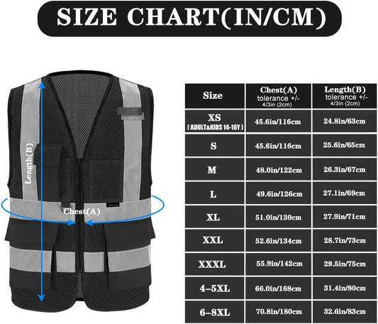 A-SAFETY 7pocket High Visibility Safety Vest Zipper, Construction Vest Reflective Strips ANSI/ISEA Standards for Motorcycle, Running,work, Bicycle Riding Outdoor Activities, Yellow - Colors B