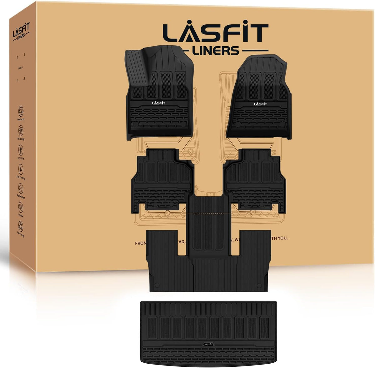 LASFIT Floor Mats for Jeep Grand Cherokee WL 2022-2025 2026 5-Seat (Include 4xe, NOT for L), All Weather TPE Custom Fit Car Mats Floor Liners Cargo Liner Cargo Mat Trunk Mat Black