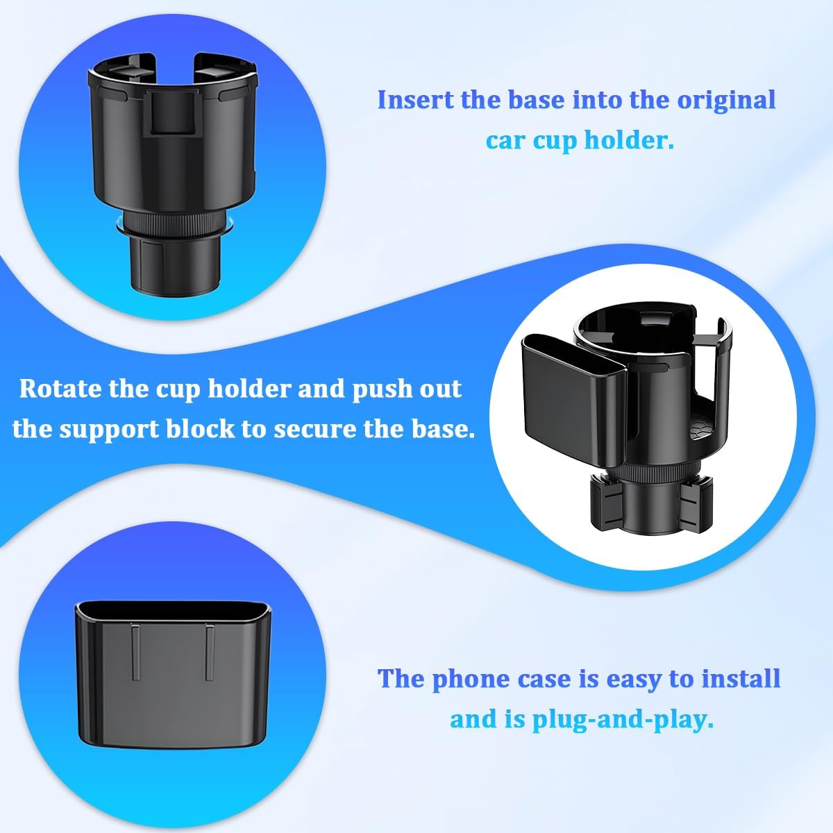 Car Cup Holder Expander, 2 in 1 Multifunctional Vehicles Drink Cup Adapter with Adjustable Base, Automotive Water Bottle Insert Holder, Universal for Automobile RV Truck