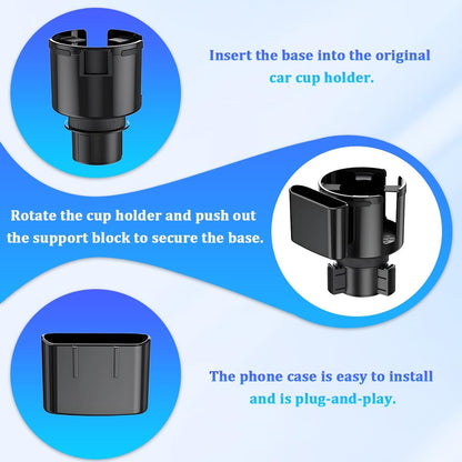 Car Cup Holder Expander, 2 in 1 Multifunctional Vehicles Drink Cup Adapter with Adjustable Base, Automotive Water Bottle Insert Holder, Universal for Automobile RV Truck