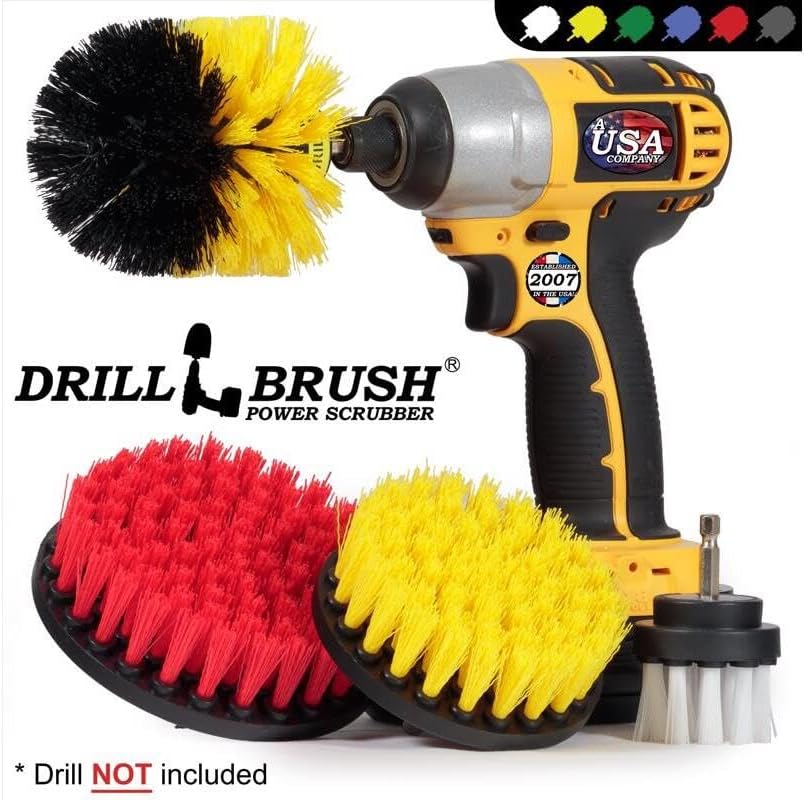 Interior Car Detailing Drill Brush Set - Soft Bristle Power Scrubber Attachments for Cleaning Car, Truck, Upholstery, Carpet, Leather, Seats, Wheels, Rims, Dash, Console, & Trim - Nylon Auto Scrubber