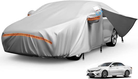 8 Layers Car Cover Waterproof All Weather,Outdoor Car Cover Rain Sun Protection for Car with Zipper Cotton, Universal Exterior Covers Fits for Audi A4 A5,2007-2025 BMW 3 Series(195in*74.8in*59in)