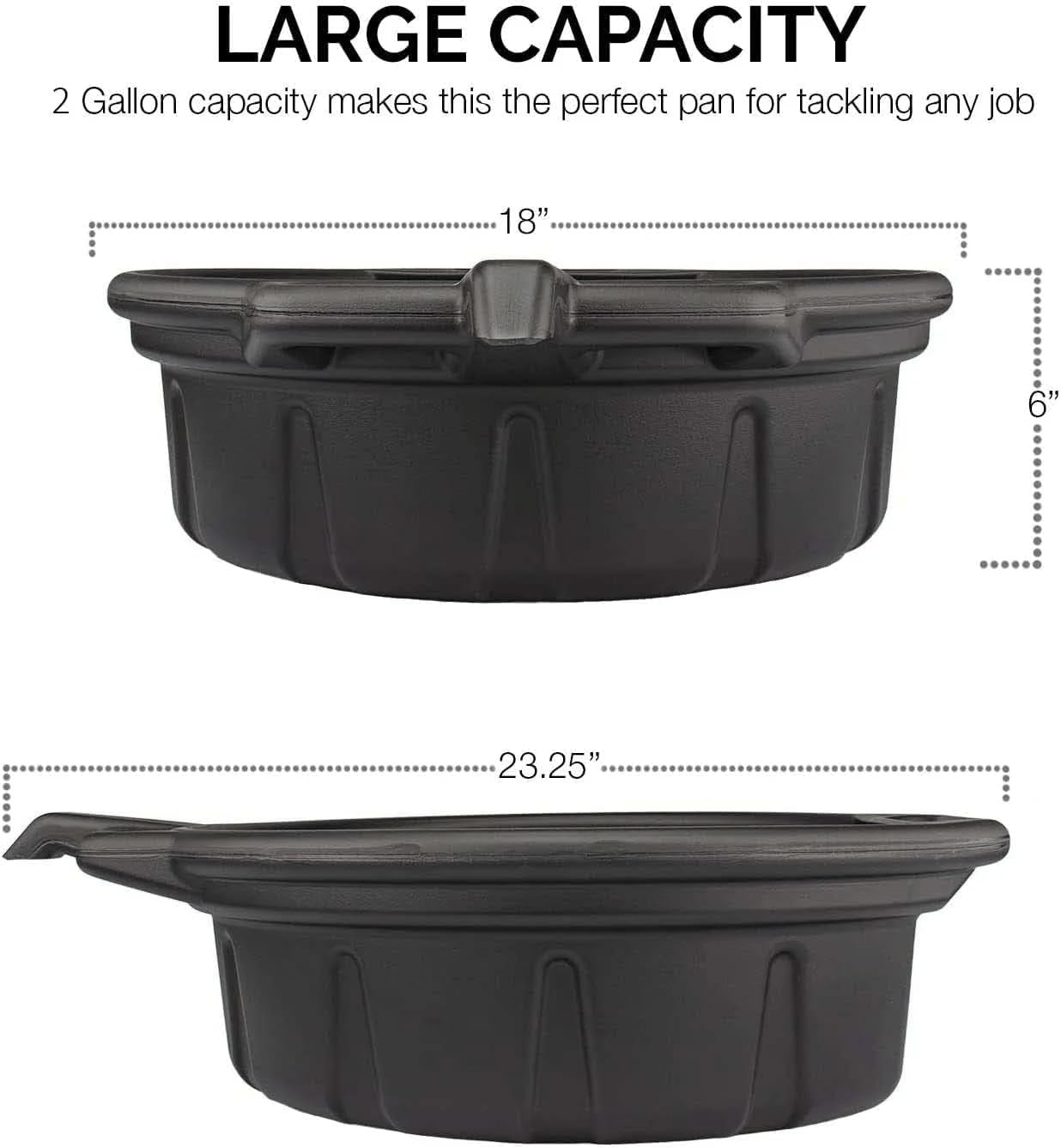 NEIKO 20760A 4 Gallon (16L) Anti-Splash Drain Container with Pour Spout, Black Plastic Drip Catcher for Fluid Changes