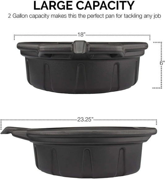 NEIKO 20760A 4 Gallon (16L) Anti-Splash Drain Container with Pour Spout, Black Plastic Drip Catcher for Fluid Changes