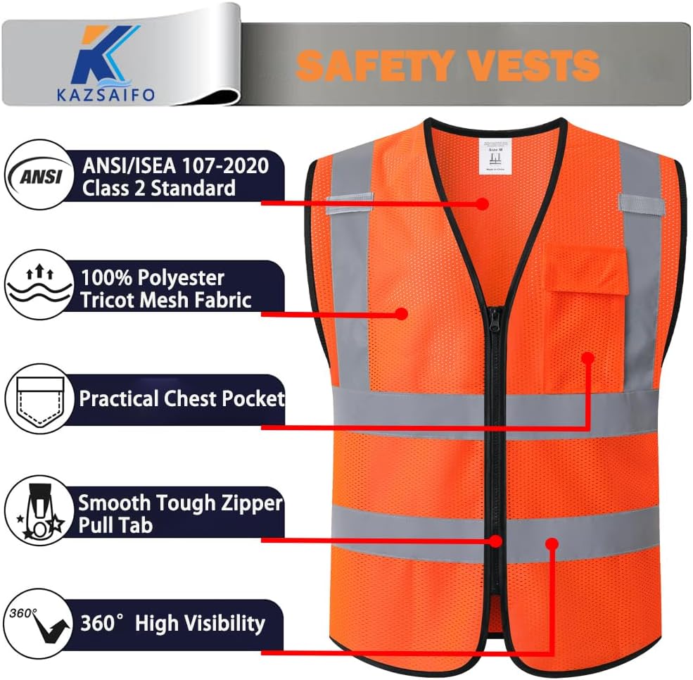 Hi Vis Reflective Safety Vest for Men Women with Chest Pocket Mesh High Visibility Class 2 Construction Vest,Meets ANSI/ISEA Standard(KZ179-Yellow-L)