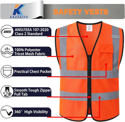 Hi Vis Reflective Safety Vest for Men Women with Chest Pocket Mesh High Visibility Class 2 Construction Vest,Meets ANSI/ISEA Standard(KZ179-Yellow-L)
