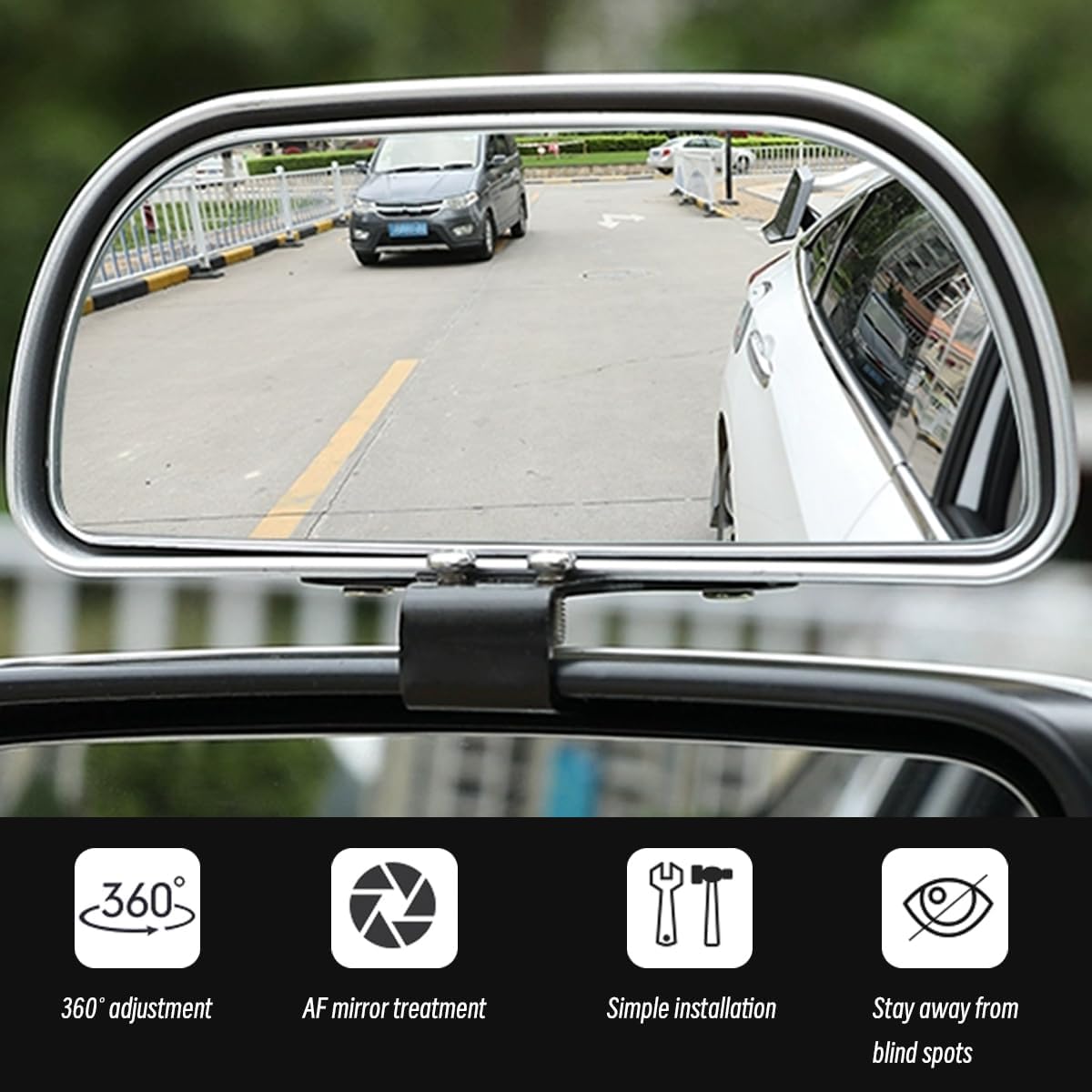 Mandark 2PCS Car Blind Spot Mirror, Rectangle HD Glass Convex Vehicle Rearview Mirror, Wide Angle Adjustible Auto Exterior Blindspot Side View Mirror, Universal for SUV, Sedan, Truck (Black)