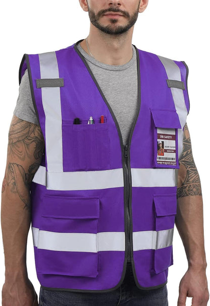Dib Safety Reflective Safety Vest for Men Women, High Visibility Vest with Pockets and Zipper, ANSI Class 2