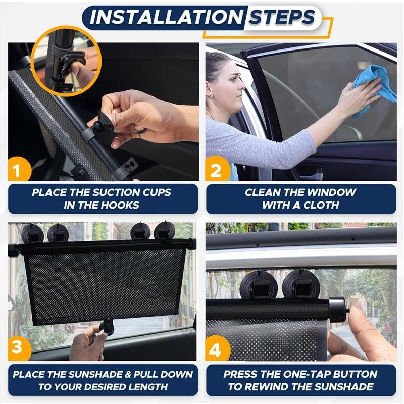 EcoNour Car Side Window Sun Shade (2 Pack) | Retractable Roller Sunshade for Kids | Baby Car Window Shades for UV and Sun Glare Protection | Baby Travel Accessories (15"x17")