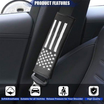 JDDRY 2PC Car Seat Belt Covers Pads,Seatbelt Strap Cover,Seat Belt Shoulder Strap Pads,Carbon Fiber Leather Car Interior Accessories(2Pack,Black-USA Flag)