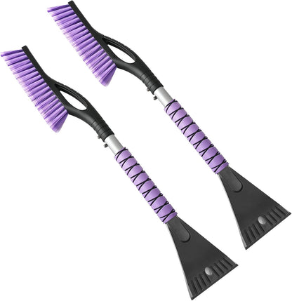 OUSHASAA 27" Snow Brush and Ice Scrapers for Car Windshield 2 Pack |Scratch-Free Bristle Head PVC Snow Brush & Foam Grip Window Snow Scraper Snow Removal Tool with Aluminum Body for Truck, SUV,Purple