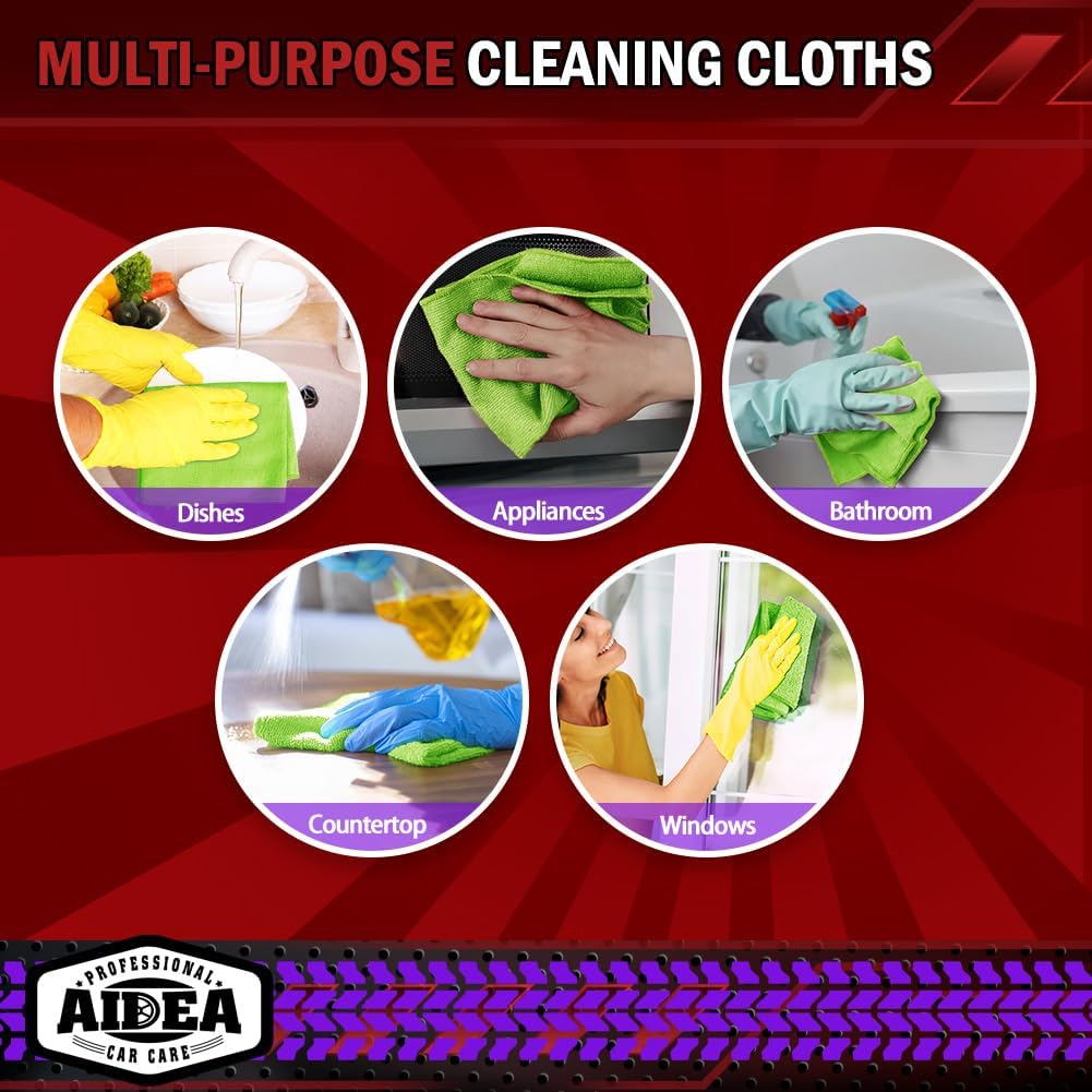 AIDEA Microfiber Cleaning Cloth, 50PK, Microfiber Towels for Cars, Premium Wash Cloths, Dusting Cloth Cleaning Rags, Absorbent Towels for SUVs, House, Kitchen, Window, Cleaning Supplies12×12"