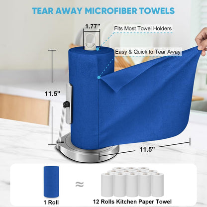 AIDEA Microfiber Cleaning Cloth Roll, Grey 75PK, Reusable Paper Towels Tear Away Cloth, Microfiber Towels for Cars, Wash Cloths, Lint Free Rags for House, Kitchen,Window,Cleaning Supplies 11.5"×11.5"