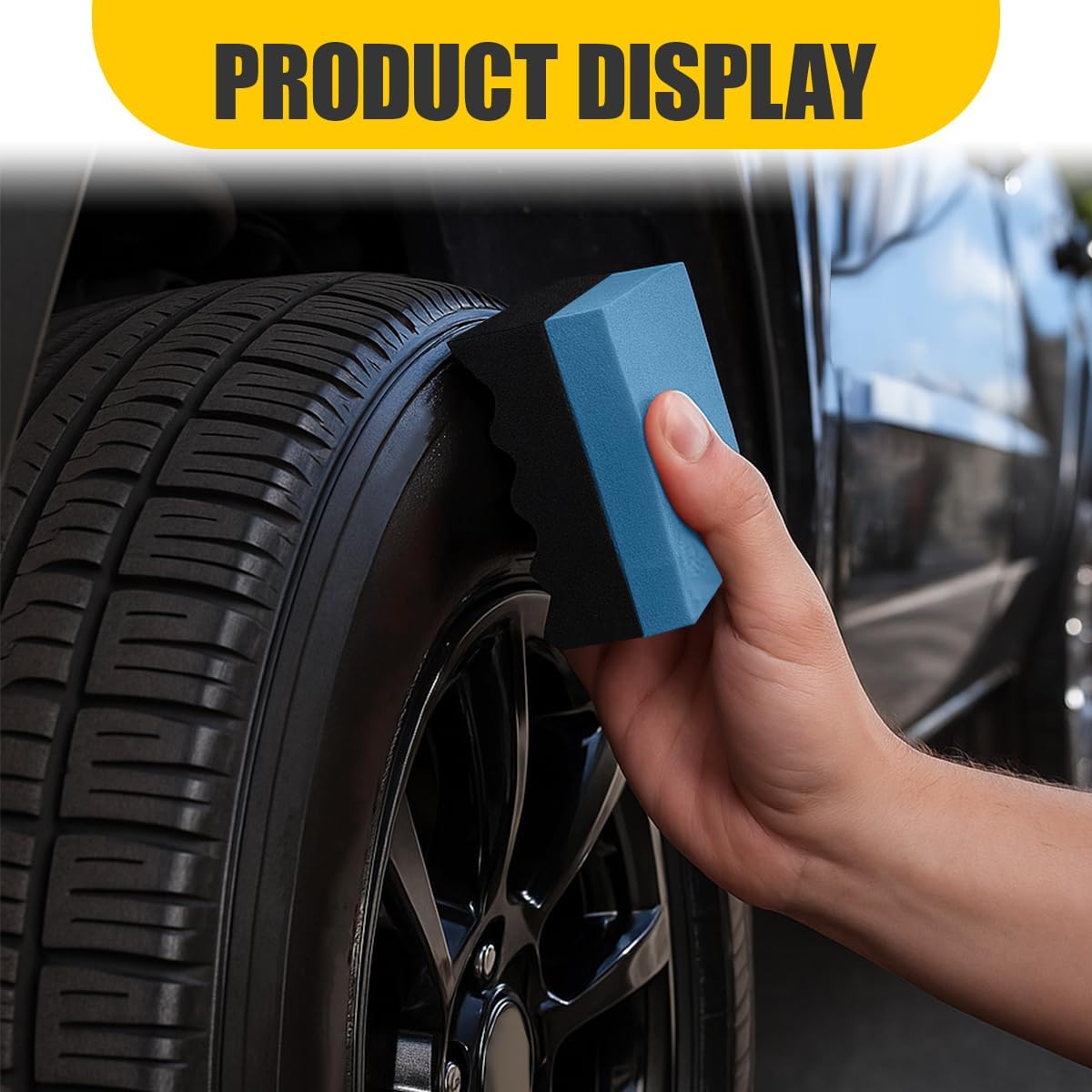 Car Tire Dressing Applicator Pad, Soft Sponge Tire Shine Applicator, Reusable Washable Wax Sponge, Anti-Spill Corrugated Surface Tire Care Cleaning Pad for Auto Detailing(Black&Green)