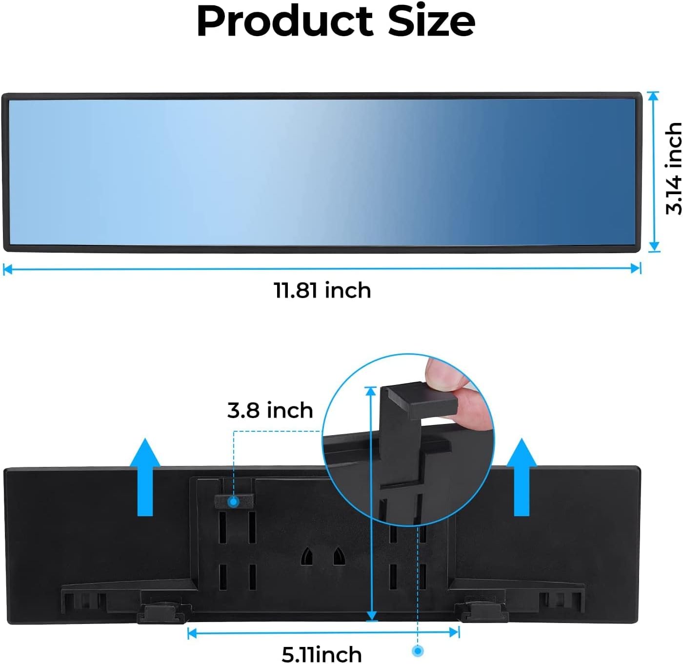 JOYTUTUS Panoramic Rear View Mirror, 12 Inch Wide Angle Clip On Mirror, Universal Car Interior Accessories, Convex Interior Mirror Reduces Blind Spot, Clear Vision Fits Car SUV Trucks