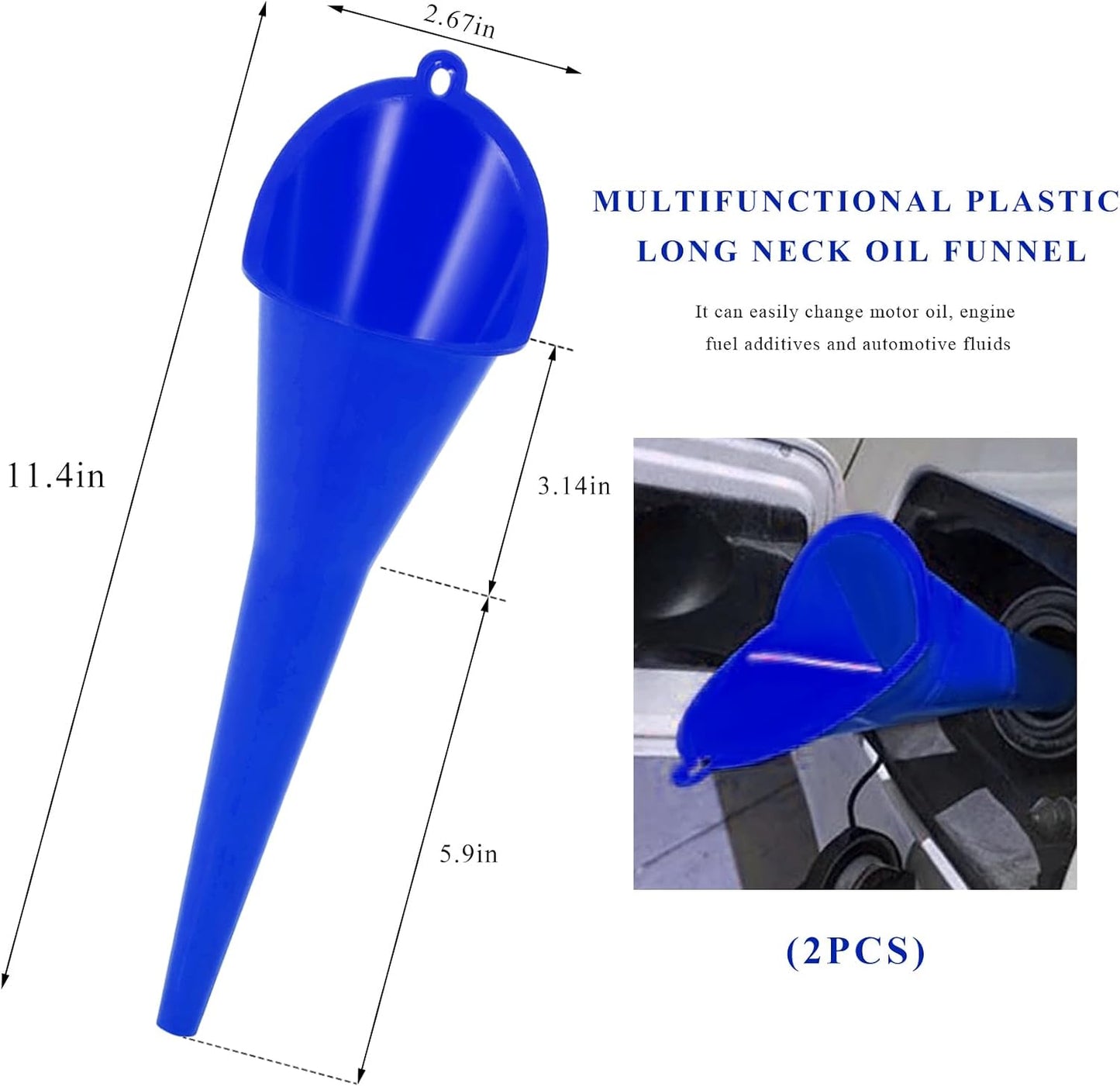 2PCS Oil Funnel, Flexible Multi-Function Automotive Oil Funnel, Spill-Proof Plastic Long Neck Engine Funnels Set for Gas Lubricants Water Diesel Fuel Kerosene, Car Accessories (Blue)