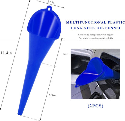 2PCS Oil Funnel, Flexible Multi-Function Automotive Oil Funnel, Spill-Proof Plastic Long Neck Engine Funnels Set for Gas Lubricants Water Diesel Fuel Kerosene, Car Accessories (Blue)