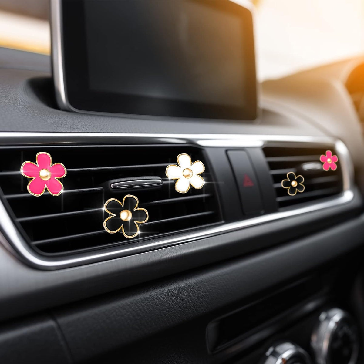 Frienda 6 Pcs Daisy Flower Air Vent Clip Accessories Air Conditioning Outlet Clip Car Air Freshener Dashboard Accessories Charm Car Inter Decor(3 cm, 3.3 cm,White)