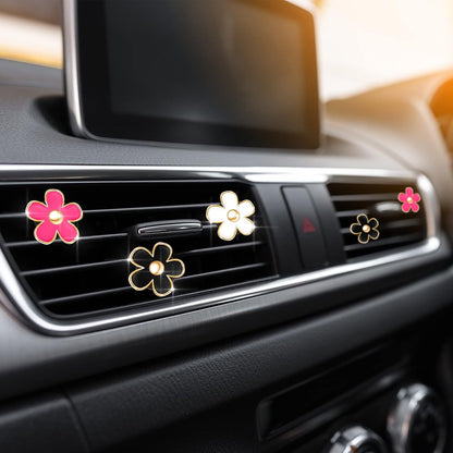 Frienda 6 Pcs Daisy Flower Air Vent Clip Accessories Air Conditioning Outlet Clip Car Air Freshener Dashboard Accessories Charm Car Inter Decor(3 cm, 3.3 cm,White)
