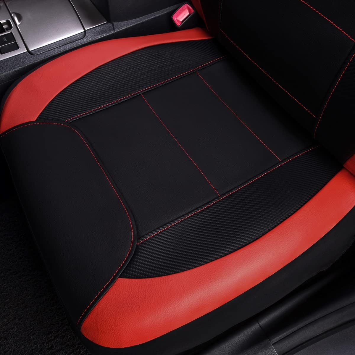 Flying Banner Carbon Fiber Leather Vehicle Seat Covers, Leopard Gray Black, Universal Fit - 8PCS