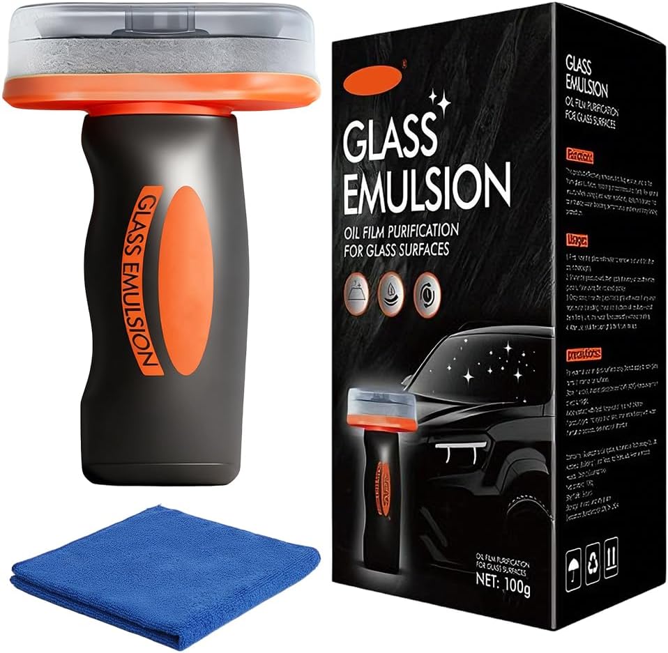 2026 New Handheld Glass Oil-Film Remover, Car Glass Cleaner Oils Film Cleaning Brush, Q4 Glass Guard Windshield Cleaner & Oil Films Remover Emulsion Coating for Cars Window, Crystal Clear View (1Pcs)